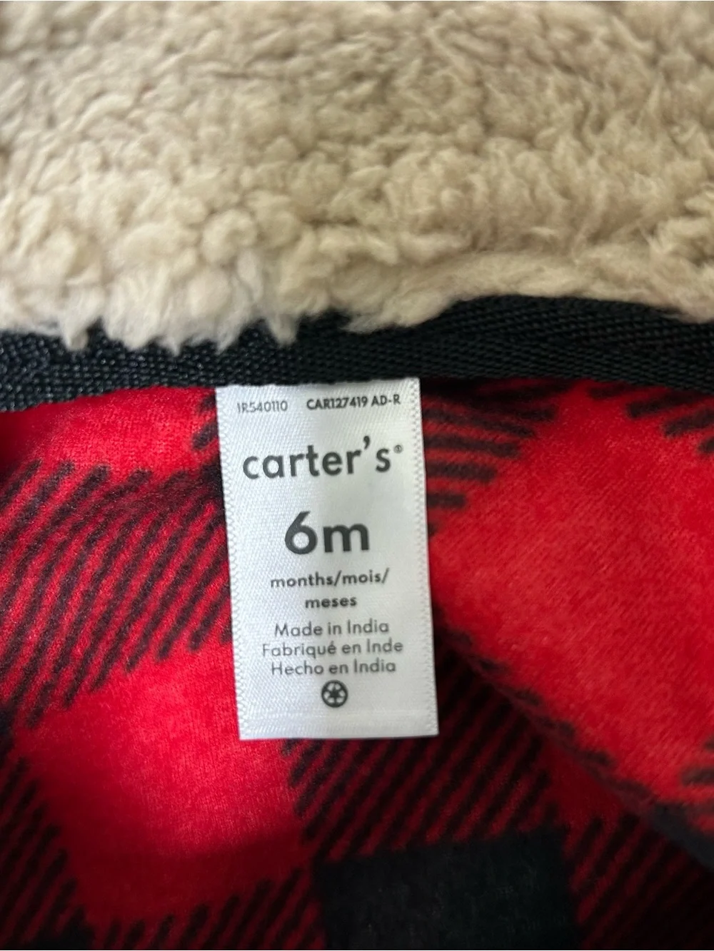 Carter's 3 Piece Baby Outfit with Red and Black Buffalo Plaid Fleece Vest